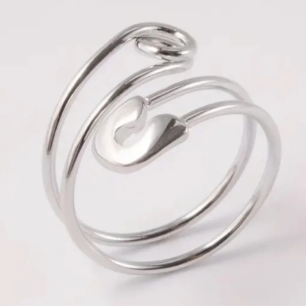 🆕925 Silver Plated “SAFETY PIN” Wrap Ring- Adjustable sizing up to size 9